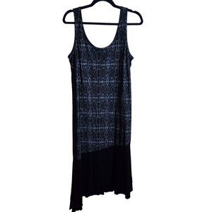 Fresh Produce Navy Print Layered Assymetric Hem Sleeveless Midi Dress Size L
